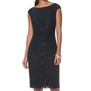 Ralph Lauren Black Sequin Draped Neck Sleeveless Dress Size 10